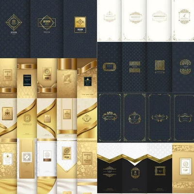 【第465期】豪华黑金色古典标志边框纹饰包装袋模板图案礼品